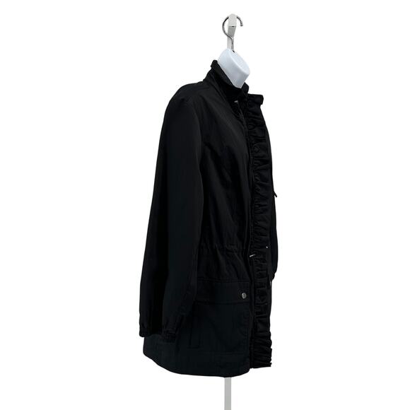 Style & Co. Zip Up Parka Jacket WMN 14 Black Ruffle Long Sleeve Windbreaker Coat - Picture 2 of 5